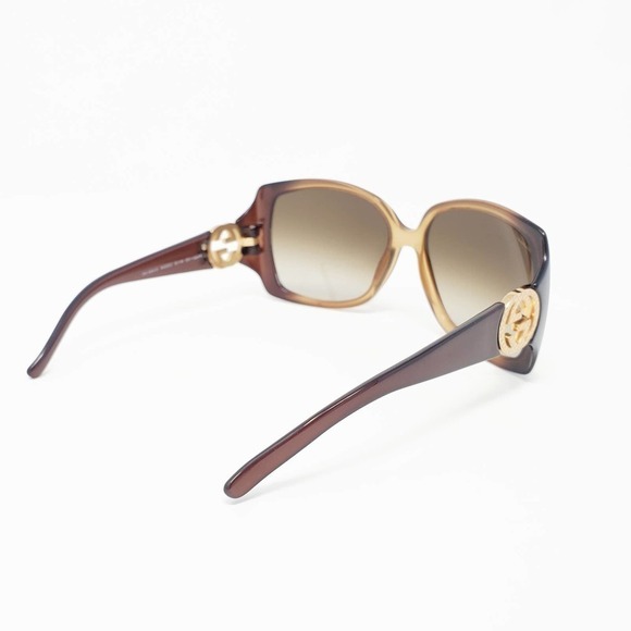 Gucci Sunglasses GG Logo Gold Tone Diamond Cut Oversize Square Brown Acetate - Picture 6 of 9